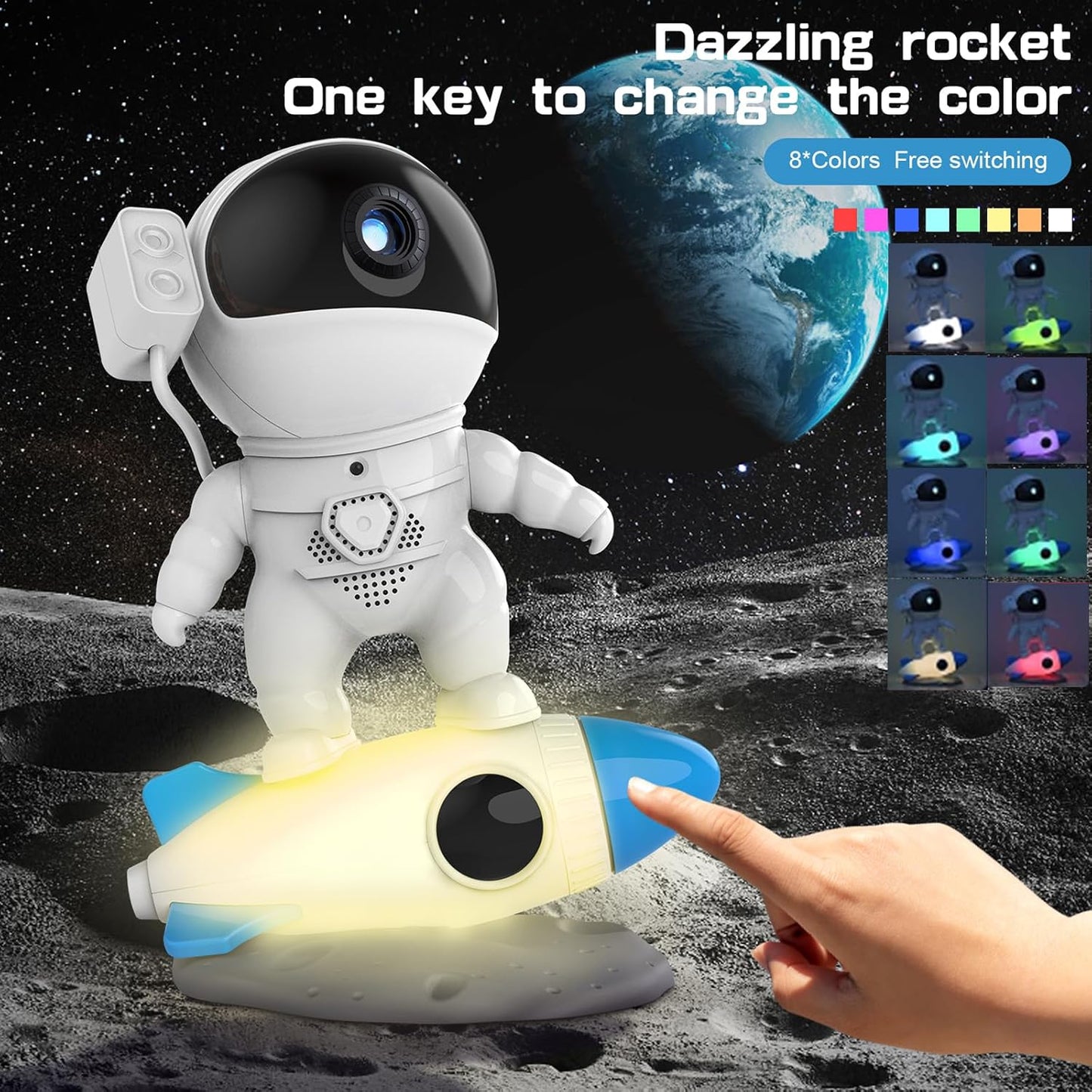 "Rocket Astronaut Galaxy Projector Night Light Lamp And 13 Film Pieces Sky Projector 360° Rotate Planetarium For Kids Bedroom