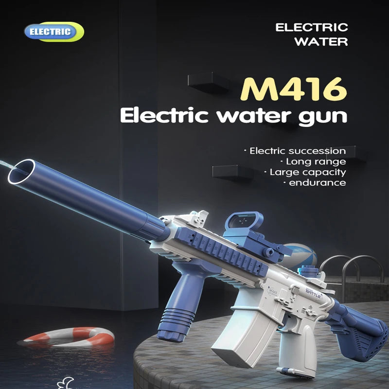 Electric Water Gun Pistol - 10M Long Range M416 Water Blaster for Kids, Portable Summer Beach Outdoor Shooting Toy