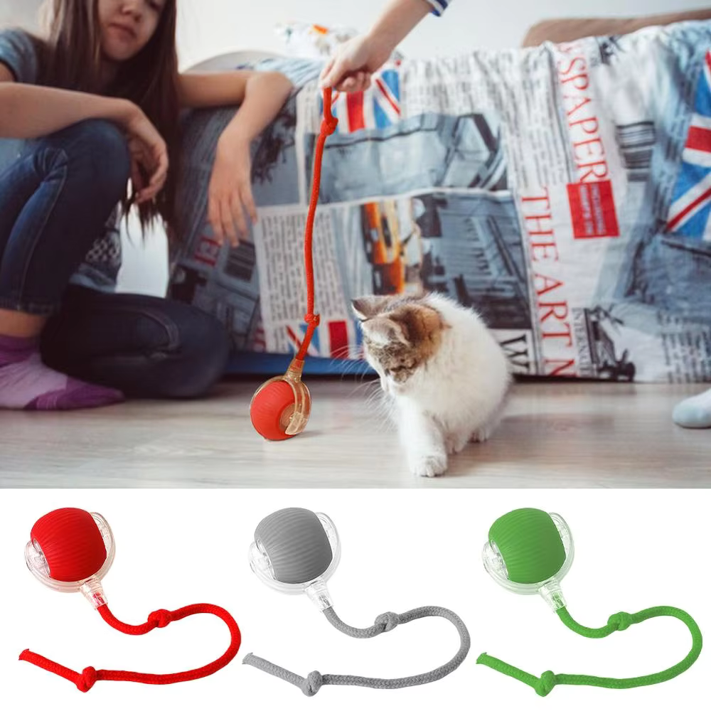 Cat Interactive Ball Toys Automatic Rolling Ball Faux Tail Rechargeable Smart Pet Electric Toy Dog Cat Training Imitate Mouses